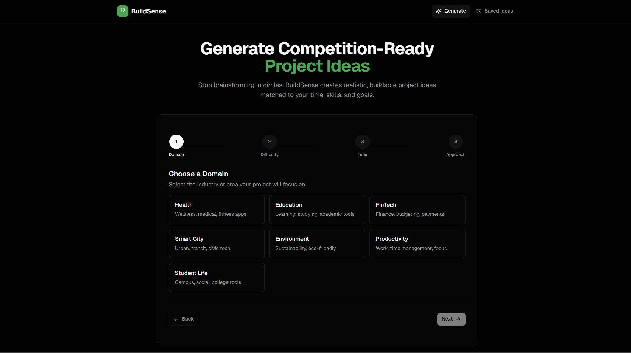 BuildSense AI Project Idea Generator